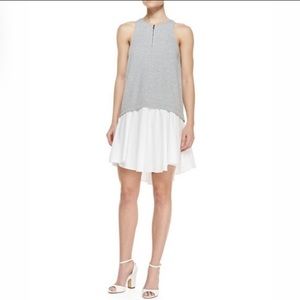 Tibi Sleeveless Contrast-Bodice High-Low Hem Dress Heather Grey/ White